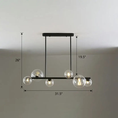 Contemporary black 5-light clear glass bubble chandelier dining room