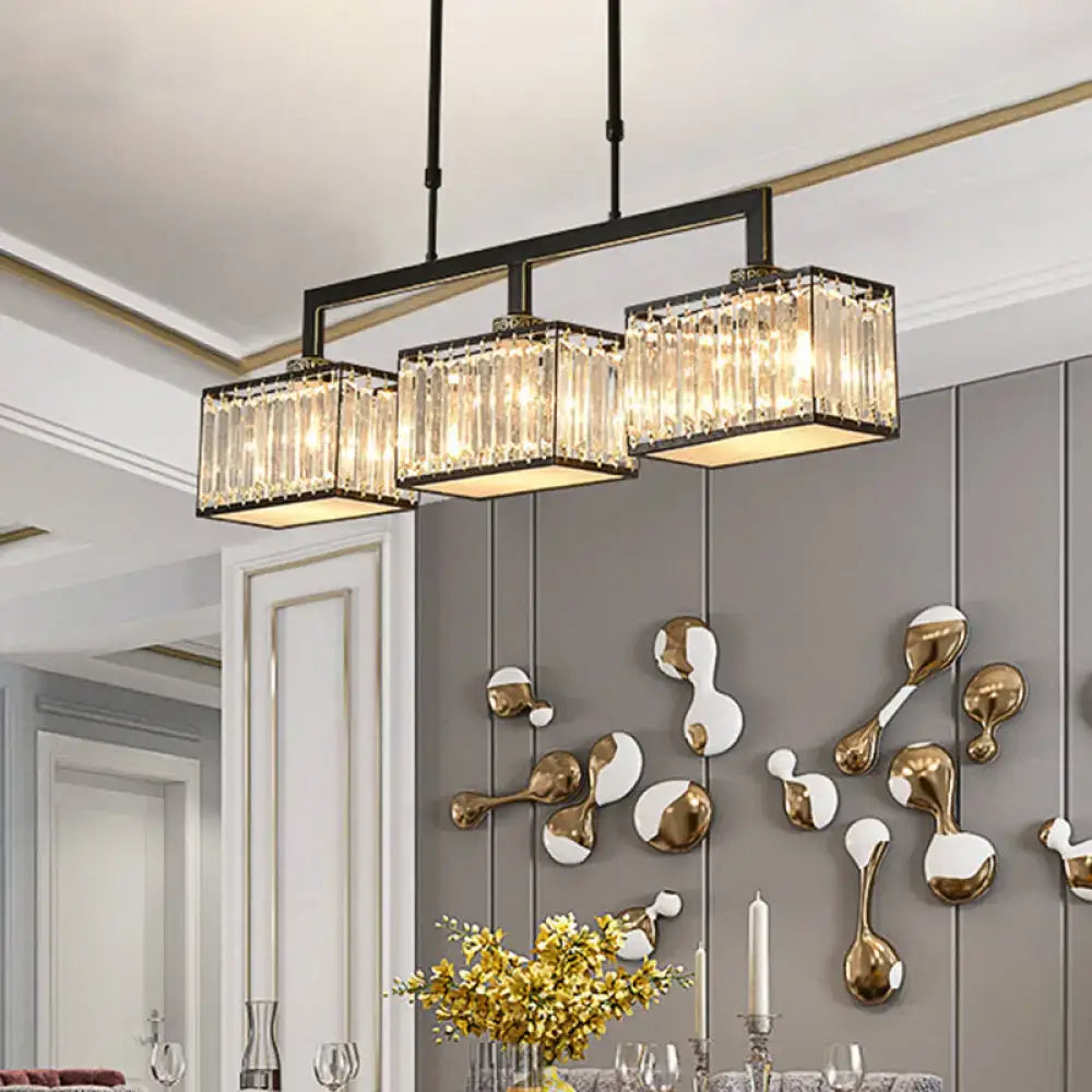 Contemporary black & crystal island light fixture dining room lamp