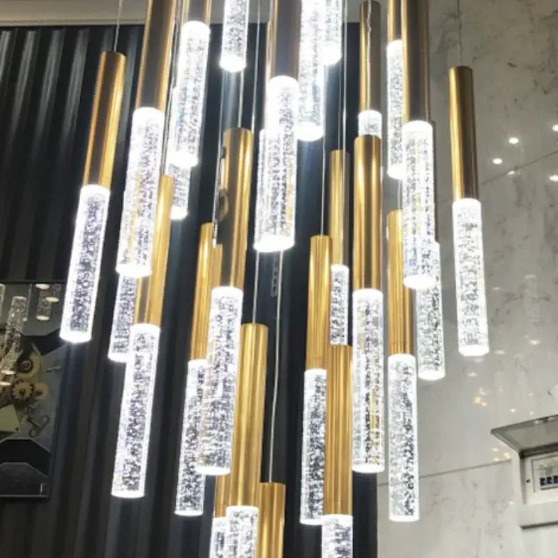 Modern gold crystal chandelier – large staircase pendant light