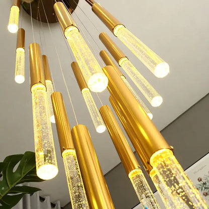 Modern gold crystal chandelier – large staircase pendant light