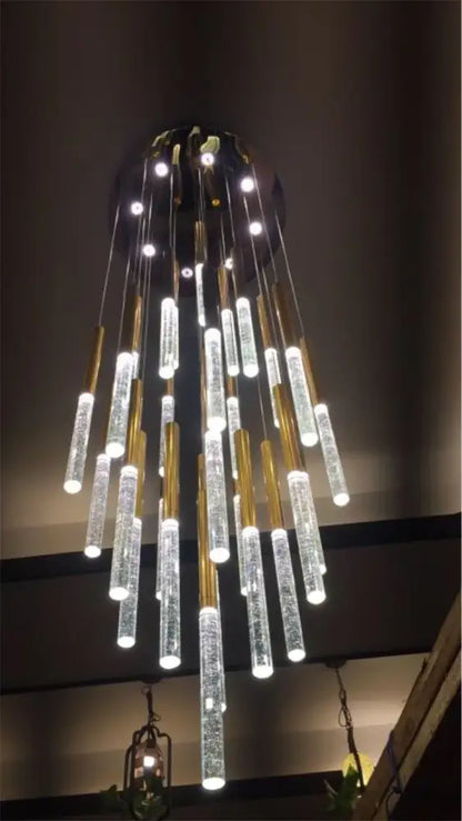 Modern gold crystal chandelier – large staircase pendant light