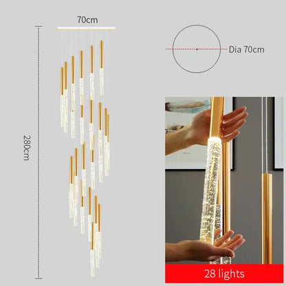 Modern gold crystal chandelier – large staircase pendant light