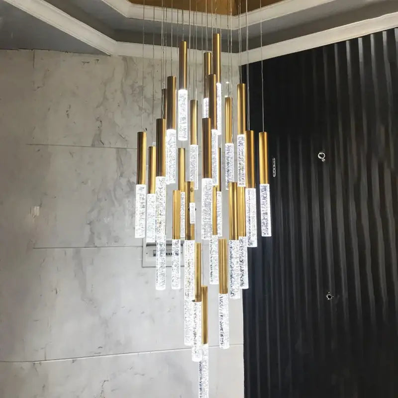 Modern gold crystal chandelier – large staircase pendant light