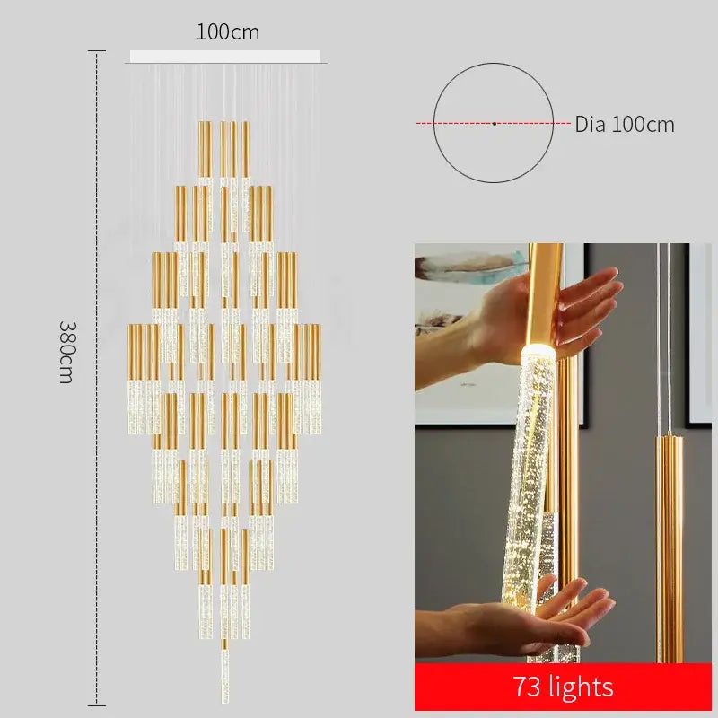 Modern gold crystal chandelier – large staircase pendant light