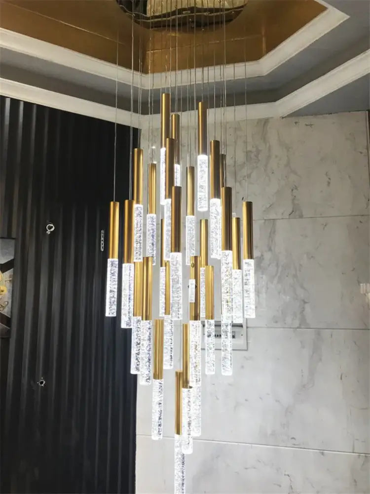 Modern gold crystal chandelier – large staircase pendant light