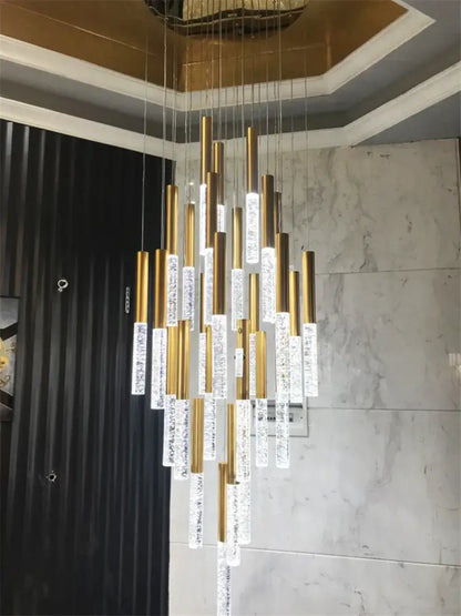 Modern gold crystal chandelier – large staircase pendant light