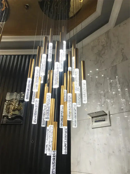 Modern gold crystal chandelier – large staircase pendant light