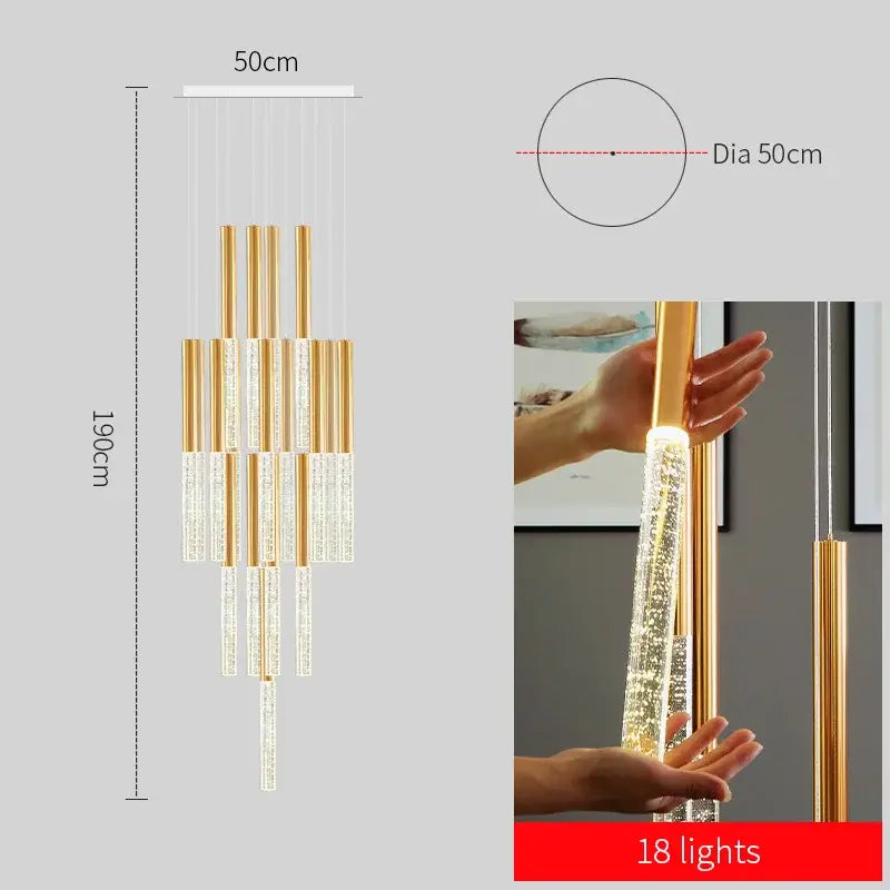 Modern gold crystal chandelier – large staircase pendant light
