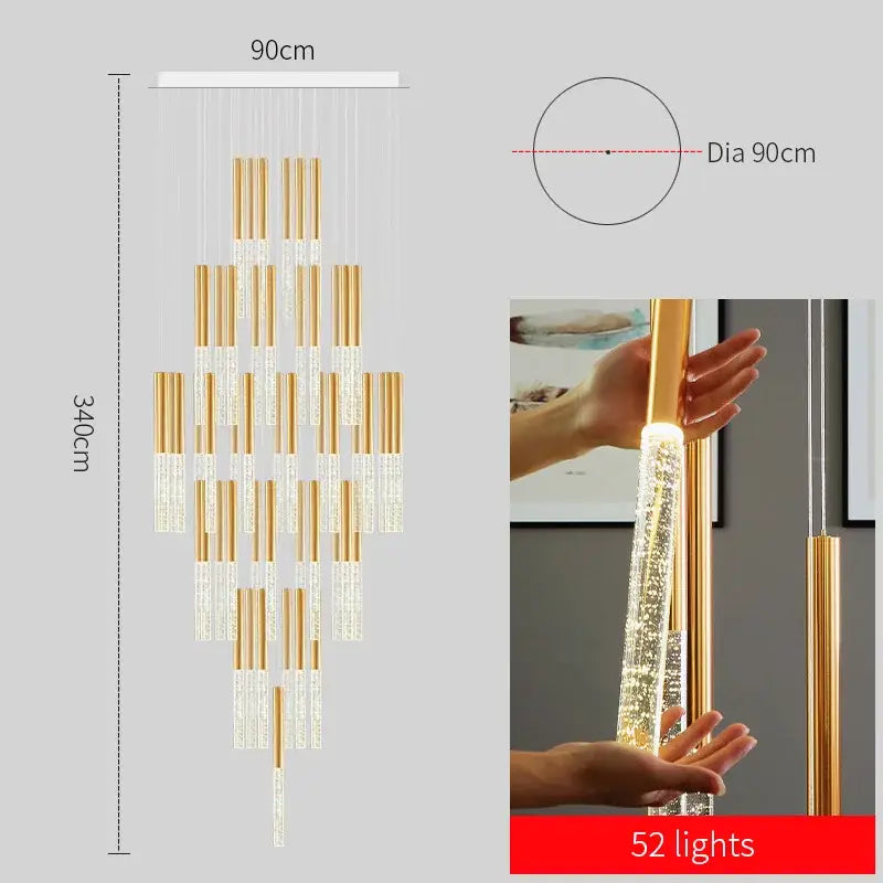 Modern gold crystal chandelier – large staircase pendant light