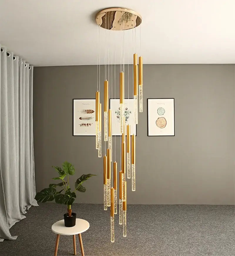 Modern gold crystal chandelier – large staircase pendant light