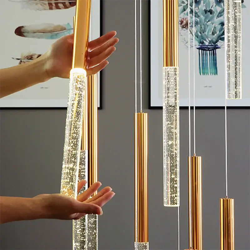 Modern gold crystal chandelier – large staircase pendant light