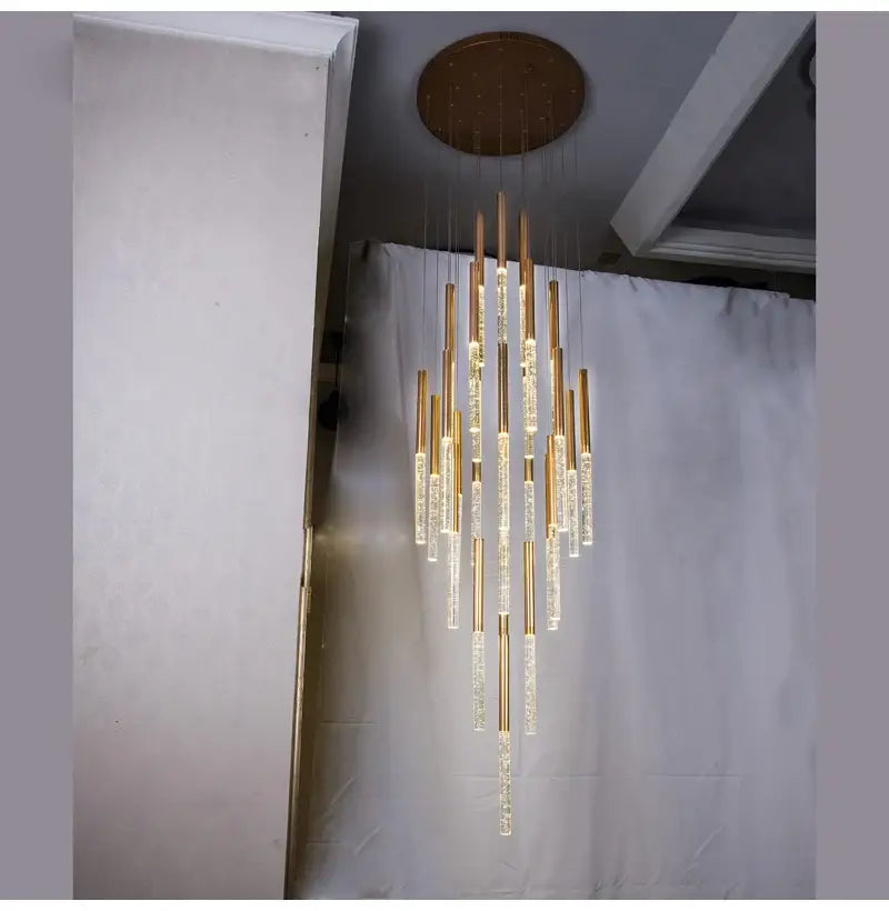 Modern gold crystal chandelier – large staircase pendant light