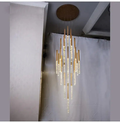 Modern gold crystal chandelier – large staircase pendant light