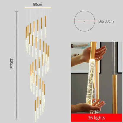 Modern gold crystal chandelier – large staircase pendant light