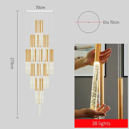 Modern gold crystal chandelier – large staircase pendant light