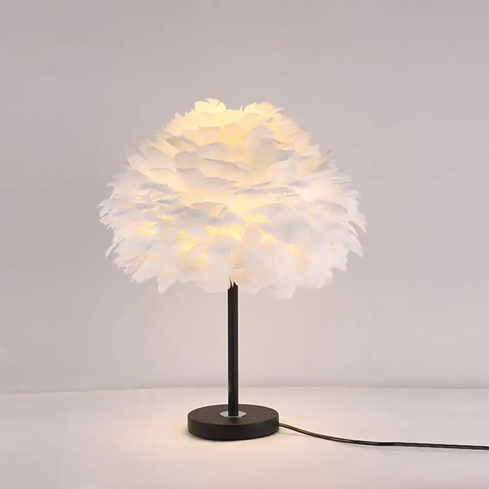 Contemporary white feather flower table lamp bedroom 110v-120v light