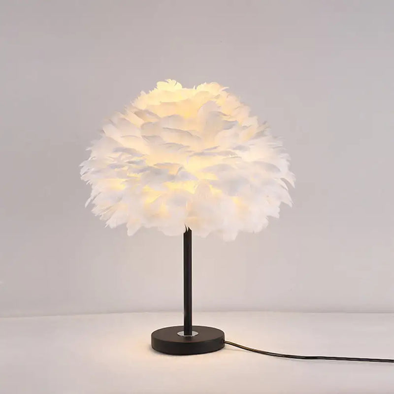 Contemporary white feather flower table lamp bedroom 110v-120v light