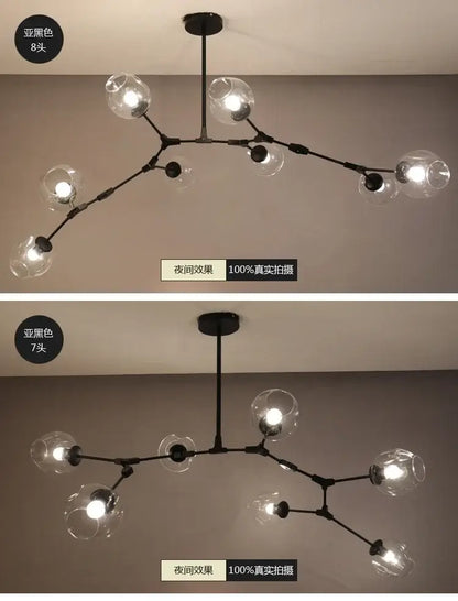 Modern teal glass bubble chandelier living room eight globe light