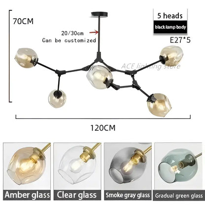 Modern teal glass bubble chandelier living room eight globe light