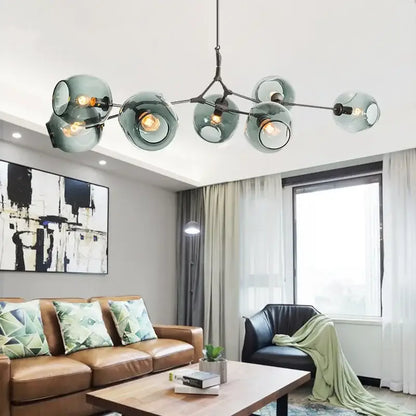 Modern teal glass bubble chandelier living room eight globe light