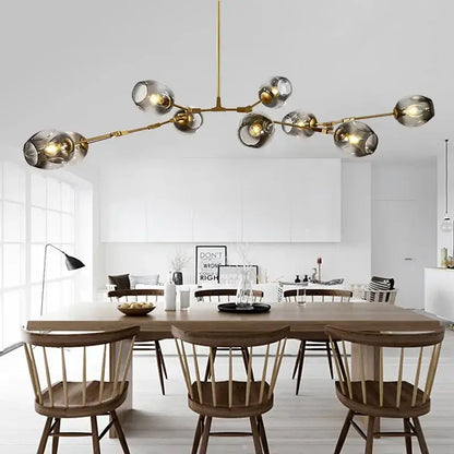 Modern teal glass bubble chandelier living room eight globe light