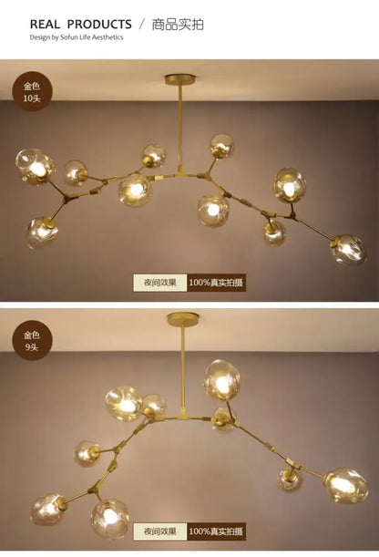 Modern teal glass bubble chandelier living room eight globe light