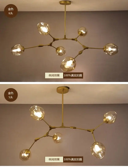 Modern teal glass bubble chandelier living room eight globe light