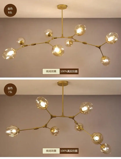 Modern teal glass bubble chandelier living room eight globe light