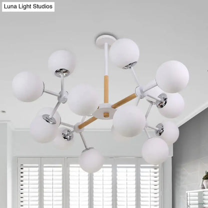 Modern wood and white glass globe chandelier – dining room light