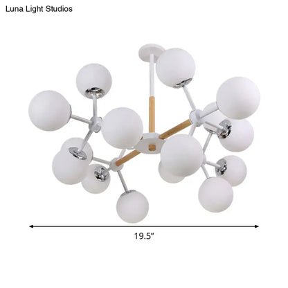 Modern wood and white glass globe chandelier – dining room light