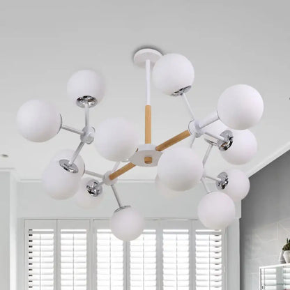 Modern wood and white glass globe chandelier – dining room light