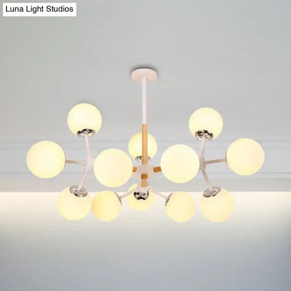 Modern wood and white glass globe chandelier – dining room light