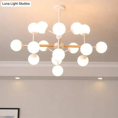 Modern wood and white glass globe chandelier – dining room light