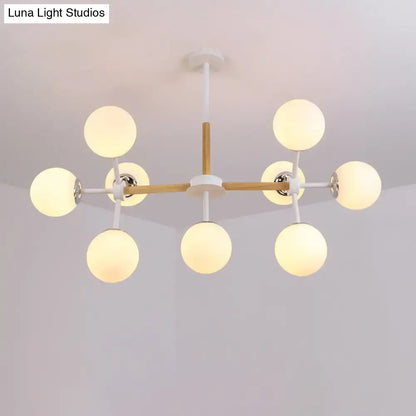 Modern wood and white glass globe chandelier – dining room light