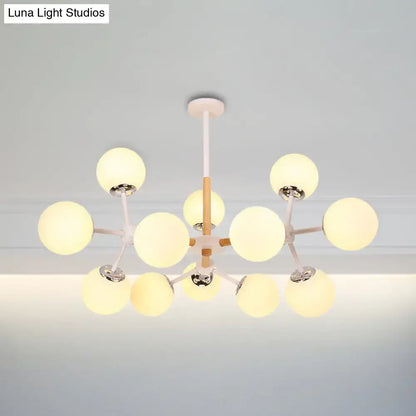 Modern wood and white glass globe chandelier – dining room light