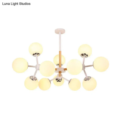 Modern wood and white glass globe chandelier – dining room light
