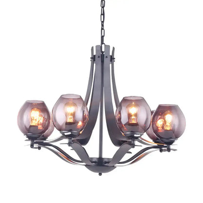 Contemporary black and globe gray glass chandelier dining room light