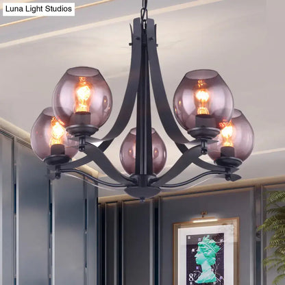 Contemporary black and globe gray glass chandelier dining room light