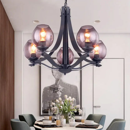 Contemporary black and globe gray glass chandelier dining room light
