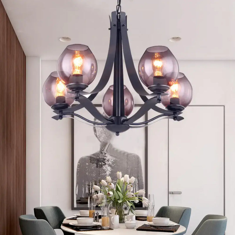 Contemporary black and globe gray glass chandelier dining room light