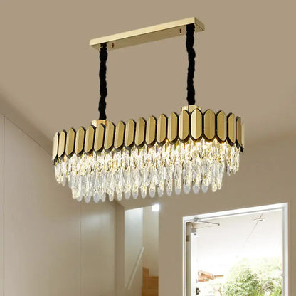 Contemporary gold oval island light for dining room crystal shuttles