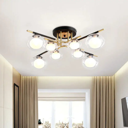 Modern gold oval shade semi flush mount – dining room glass light