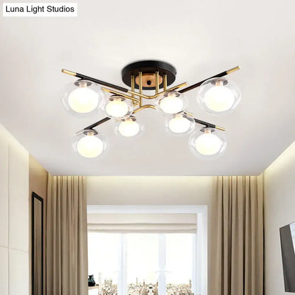Modern gold oval shade semi flush mount – dining room glass light