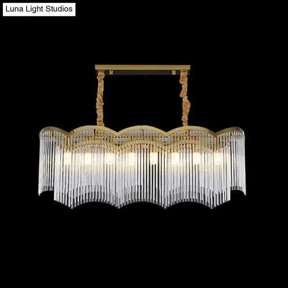 Contemporary gold wavy frame clear crystal tubes dining room light