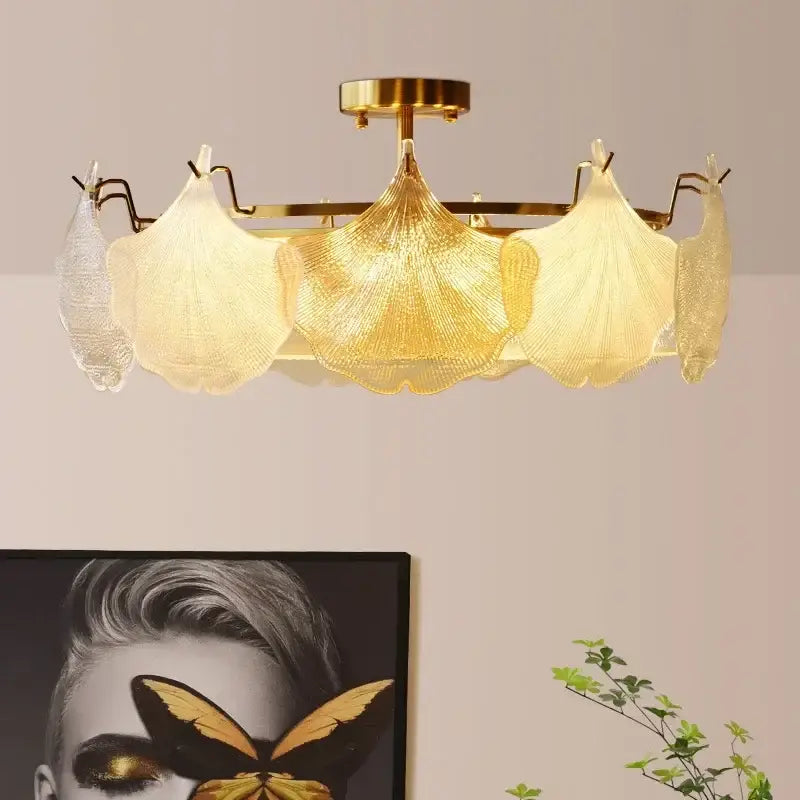 contemporary led chandelier gold leaf dining room light