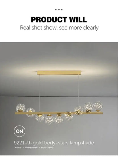 Modern gold long ceiling chandelier dining room glass pendant light