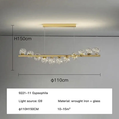 Modern gold long ceiling chandelier dining room glass pendant light