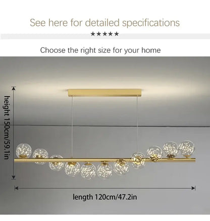 Modern gold long ceiling chandelier dining room glass pendant light