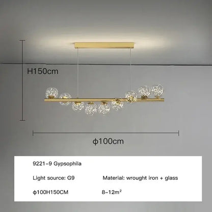 Modern gold long ceiling chandelier dining room glass pendant light
