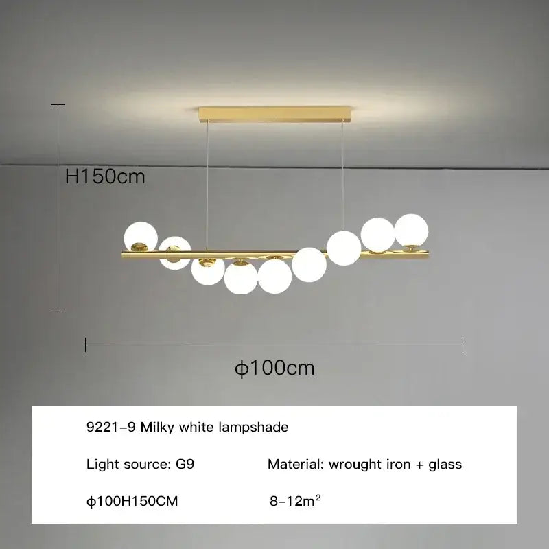 Modern gold long ceiling chandelier dining room glass pendant light